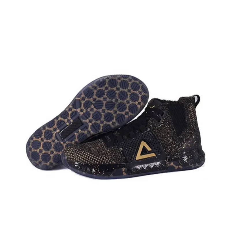 PEAK Howard Third Generation Cushioning Anti Slip And Wear Resistant High Top Basketball Shoes Men's Black Gold-4