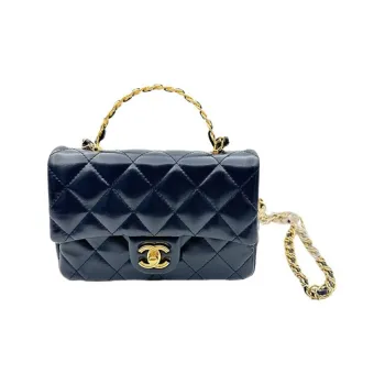 CHANEL Bright Lambskin Flap Bag, Shoulder Bag, Crossbody Bag, Handbag Trumpets Women's Dark Blue