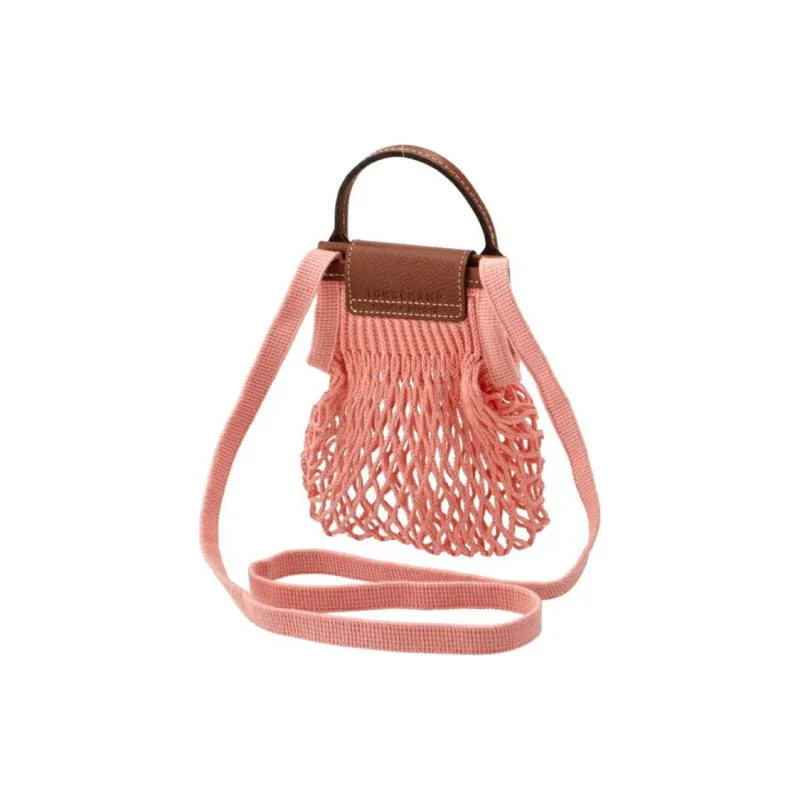 LONGCHAMP Le Pliage Filet Canvas With Leather Handbag With Mesh Pocket Crossbody Bag Shoulder Bag Regular Women's Pink-2