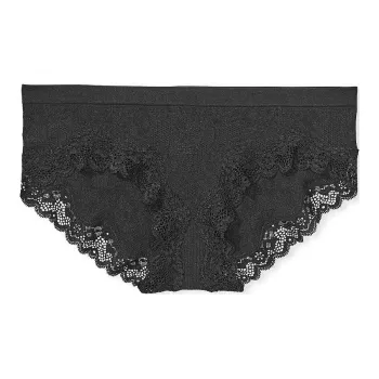 Victoria's Secret Seamless Lace-Trim Hiphugger Panty Black Underpants Women's 1 Pack Black