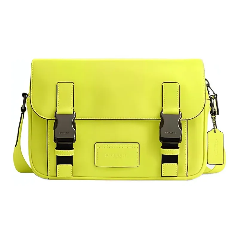 COACH Track Cow Leather Messenger Bag Shoulder Bag Crossbody Bag Men's Lemon Yellow-0