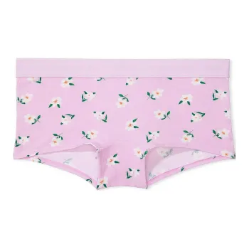 Victoria's Secret Logo Cotton Boyshort Panty/Violet Sugar Tossed Lilies Underpants Women's 1 Pack Pink