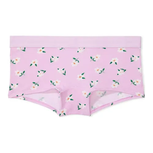 Victoria's Secret Logo Cotton Boyshort Panty/Violet Sugar Tossed Lilies Underpants Women's 1 Pack Pink