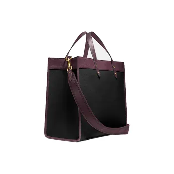 COACH Field Cow Leather Tote Bag, Shopping Bag, Handbag Tubas Unisex Black/Dark Red