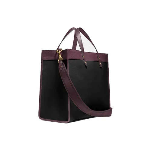 COACH Field Cow Leather Tote Bag, Shopping Bag, Handbag Large Size Unisex Black/Dark Red