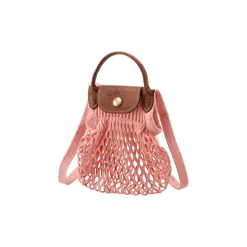 LONGCHAMP Le Pliage Filet Canvas With Leather Handbag With Mesh Pocket Crossbody Bag Shoulder Bag Regular Women's Pink