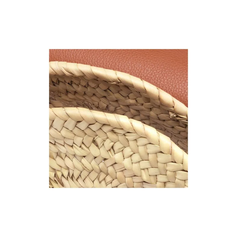 Chloe Marcie Raffia Design Grained Calfskin Saddle Bag Shoulder Bag Crossbody Bag Small Size Women's Beige/Brown-2