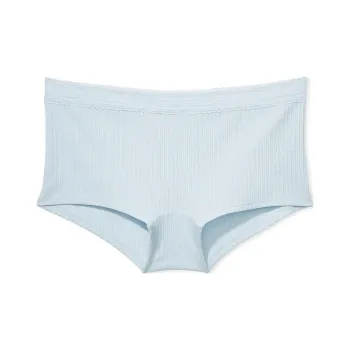 Victoria's Secret Logo Cotton Lace-Waist Boyshort Panty BB Underpants Women's 1 Pack Folk Blue