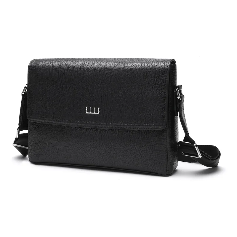 ELLE HOMME Top Grain Cow Leather Shoulder Bag, Crossbody Bag Men's Black-1