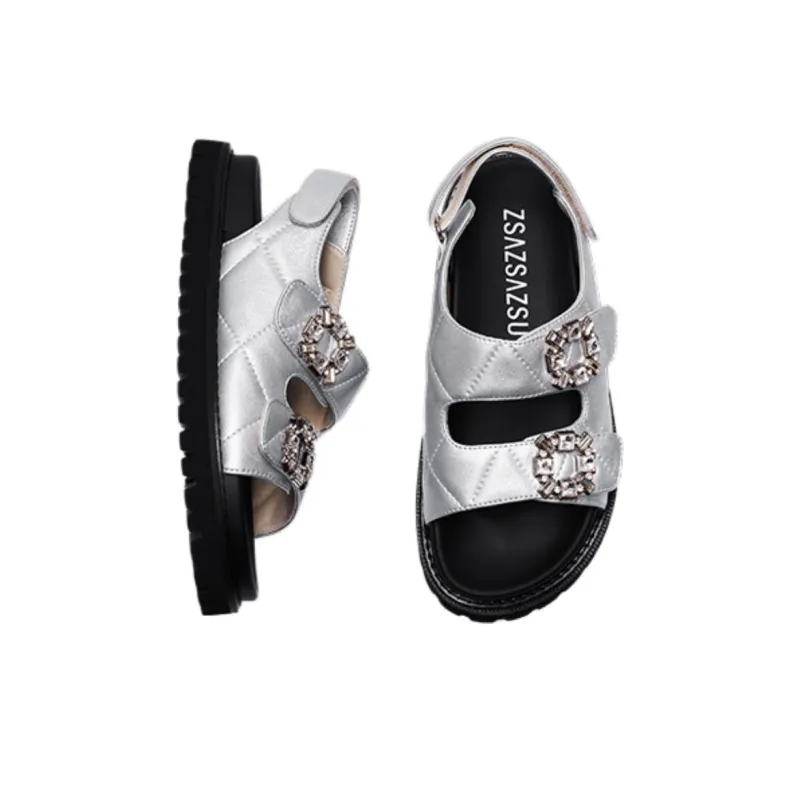 ZSAZSAZSU Beach Sandals Women's Silver-2