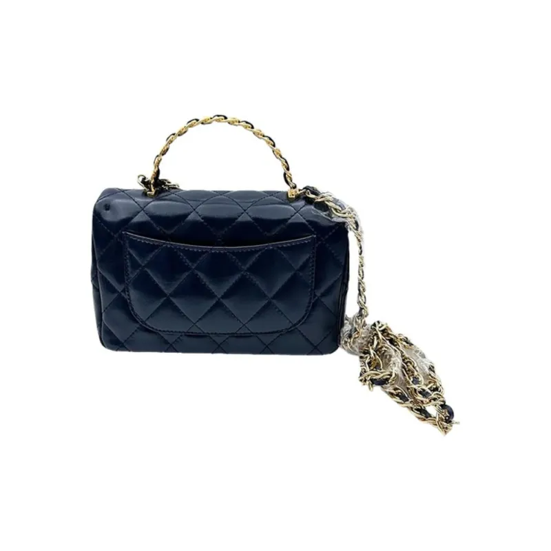 CHANEL Bright Lambskin Flap Bag, Shoulder Bag, Crossbody Bag, Handbag Trumpets Women's Dark Blue-2