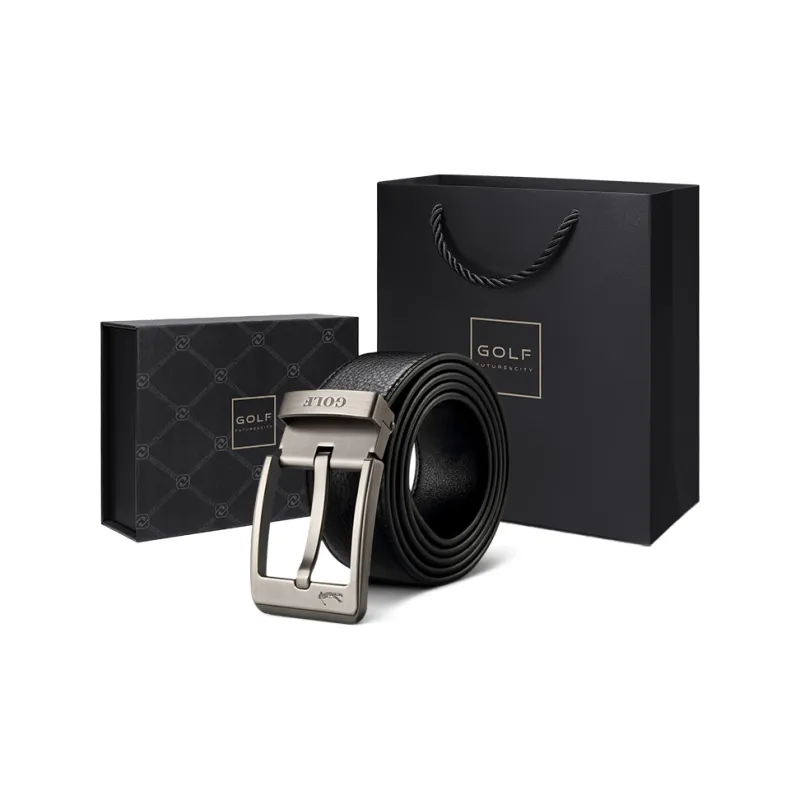 GOLF Top Grain Cow Leather Pin Buckle Belt Men's Black 3.8cm-4