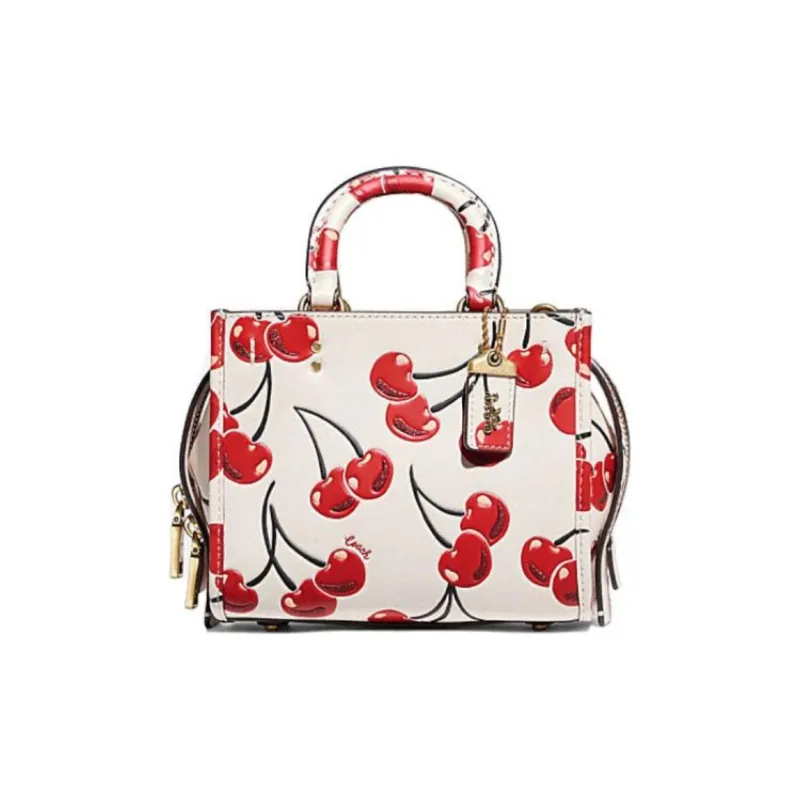 COACH Refined Cow Leather Handbag, Shoulder Bag, Crossbody Bag Trumpets Women's White Red-0