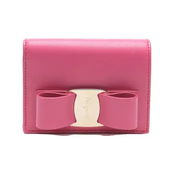 FERRAGAMO Vara Stamped Calfskin Coin Purses Wallets Women's Pink