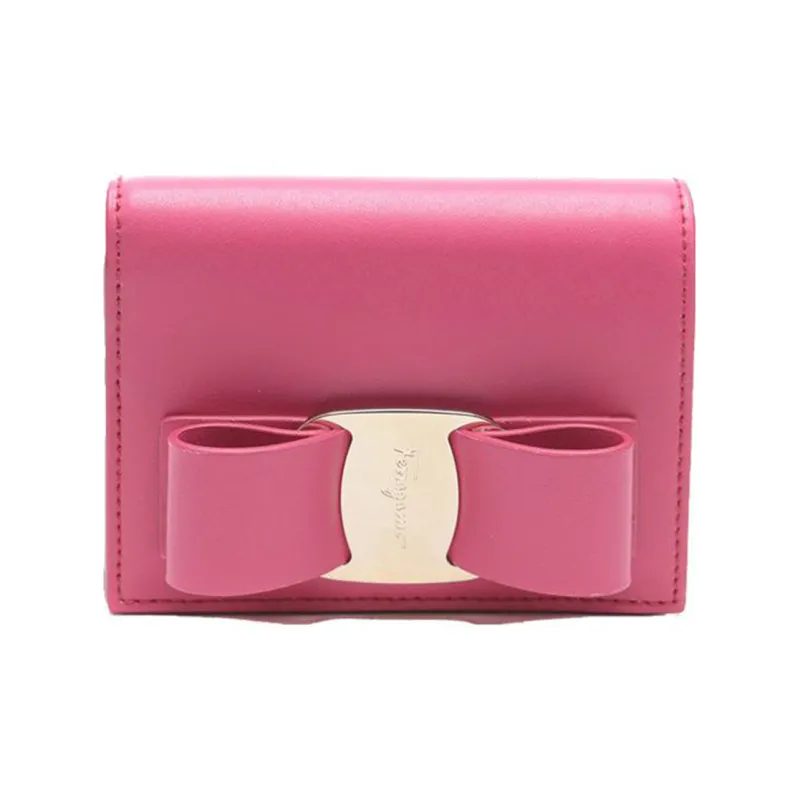 FERRAGAMO Vara Stamped Calfskin Coin Purses Wallets Women's Pink-0