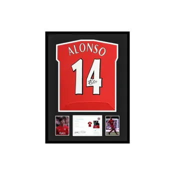 Three For Alonso, Autographed 2005 Liverpool Team Jersey EM Certificate, Professionally Framed