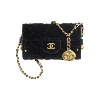 CHANEL Velour Card Holder, Gold Coin Wallet, Flap Bag, Card Holder Women's Black