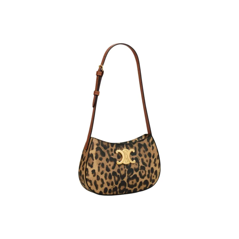 CELINE Canvas With Leather Handbag Shoulder Bag Medium Size Women's Leopard Print-1