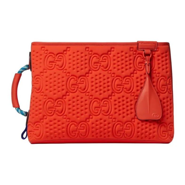 GUCCI Polyurethane With Artificial Silk And Leather Clutch Large Size Women's Orange-0