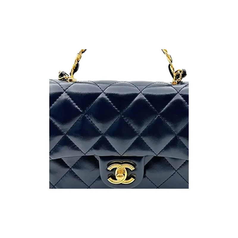 CHANEL Bright Lambskin Flap Bag, Shoulder Bag, Crossbody Bag, Handbag Trumpets Women's Dark Blue-3