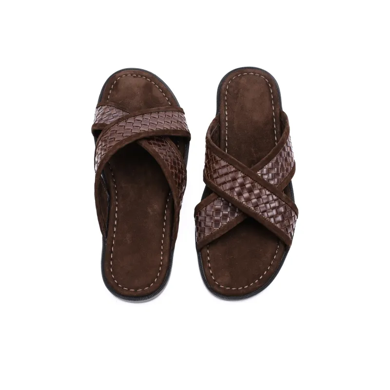 Brounvanm Woven Abrasion Resistant Slip Resistant Slide Slippers Men's Brown-4