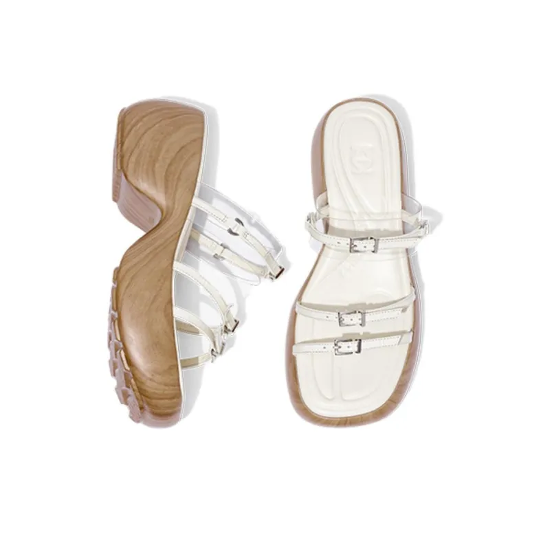 ZSAZSAZSU Rubber Sole Slide Slippers Women's Ecru-3