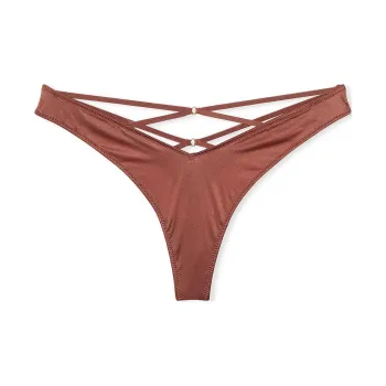 Victoria's Secret PINK VERY SEXY Strappy Back High Leg Thong Panty/Clay Underpants Women's 1 Pack Coffee