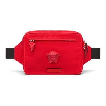 VERSACE La Medusa Fabric With Cow Leather Fanny Pack Men's Red