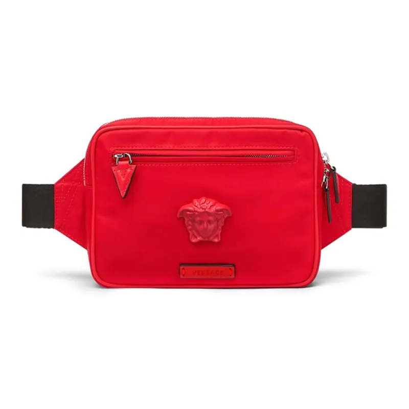 VERSACE La Medusa Fabric With Cow Leather Fanny Pack Men's Red-0