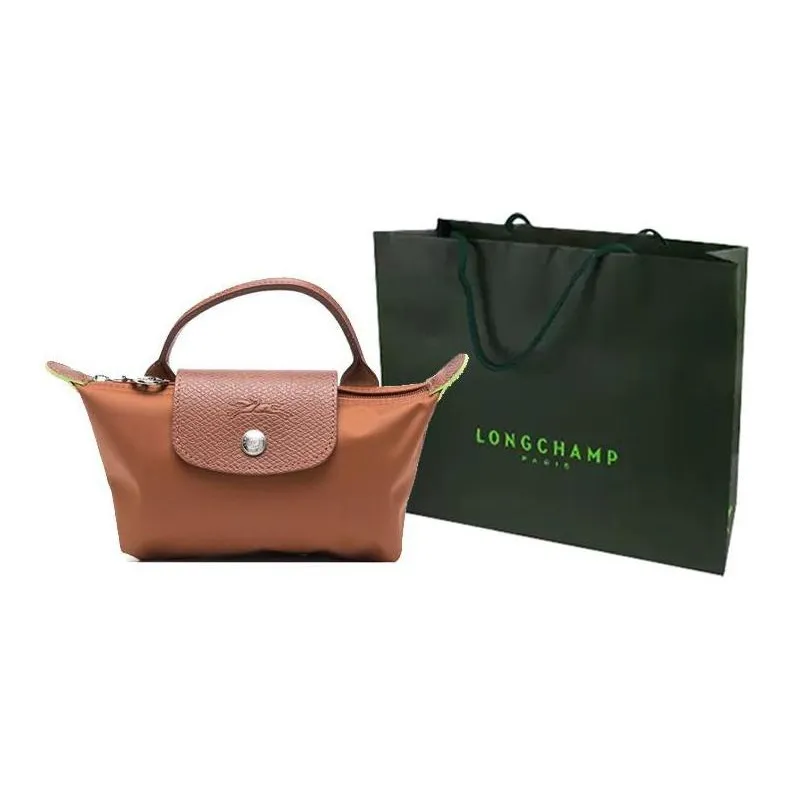 LONGCHAMP Le Pliage Green Cow Leather Trim Dumpling Bag Handbags Women's Brandy Color-8