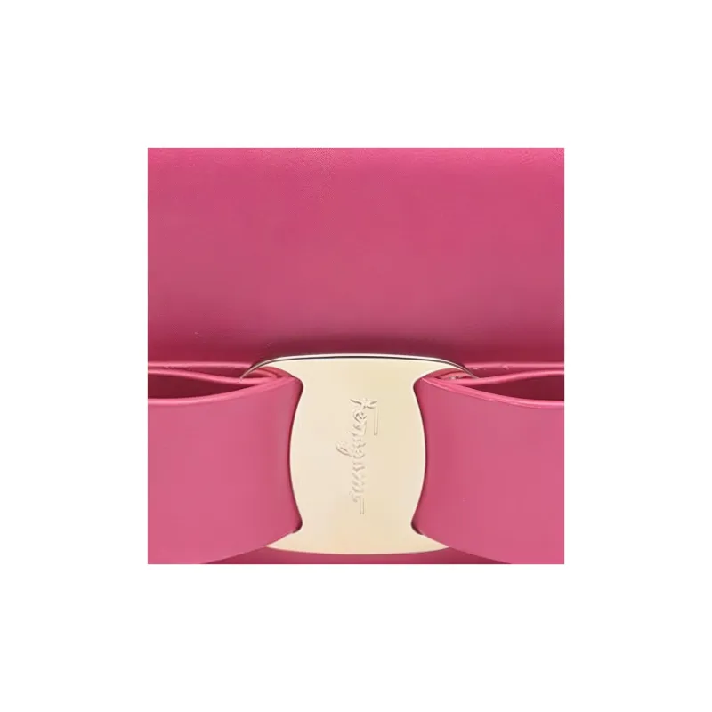 FERRAGAMO Vara Stamped Calfskin Coin Purses Wallets Women's Pink-4