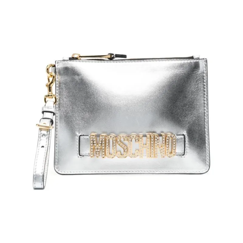 MOSCHINO Calfskin Clutch Women's Silver-2