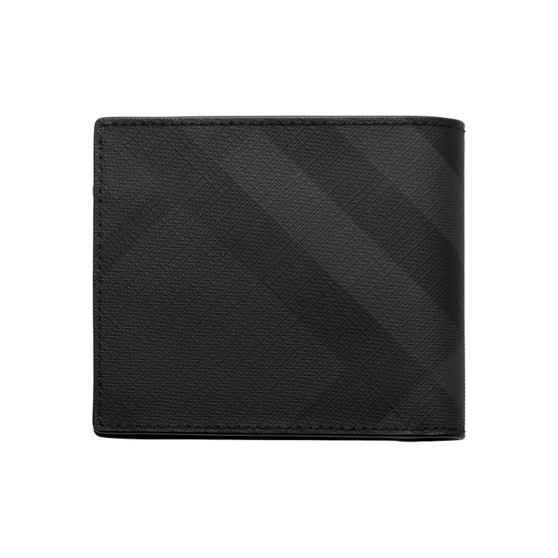 Burberry International Bifold Wallet London Check And Leather 8 Card Slot Dark Charcoal-3