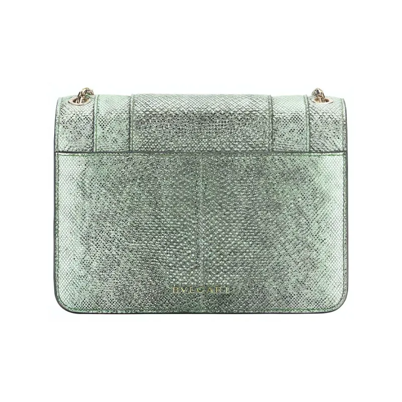 BVLGARI Calfskin Water Snake Skin One Shoulder Handbag Women's Mint Metallic-2