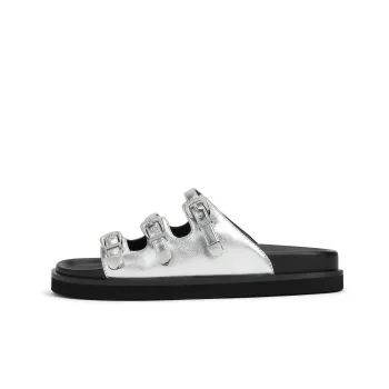 CHARLES&KEITH EVA Slide Slippers 3cm Women's Black Box Black/Silver Silver/Chalk White