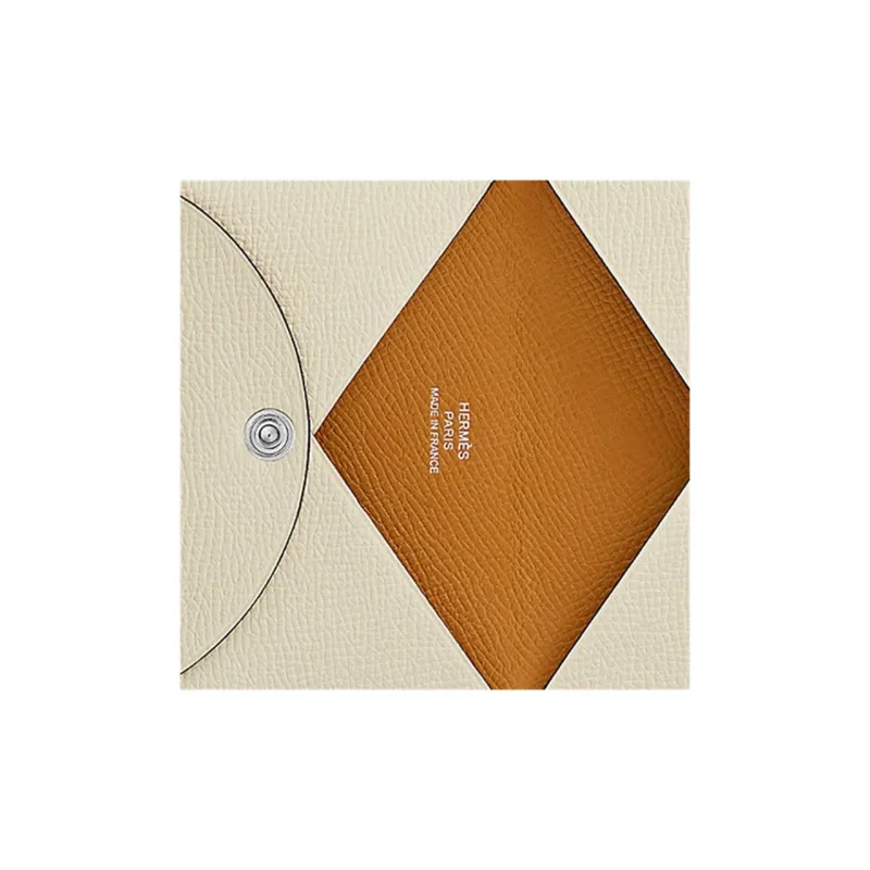 HERMES Calvi Cow Leather Wallet Coin Purse Card Holder Women's White/Sesame-2