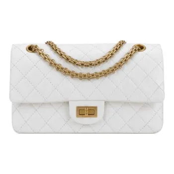 CHANEL 2.55 Calfskin Handbag, Crossbody Bag Medium Size Women's White