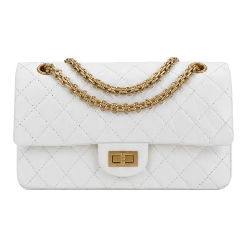 CHANEL 2.55 Calfskin Handbag, Crossbody Bag Medium Size Women's White-0
