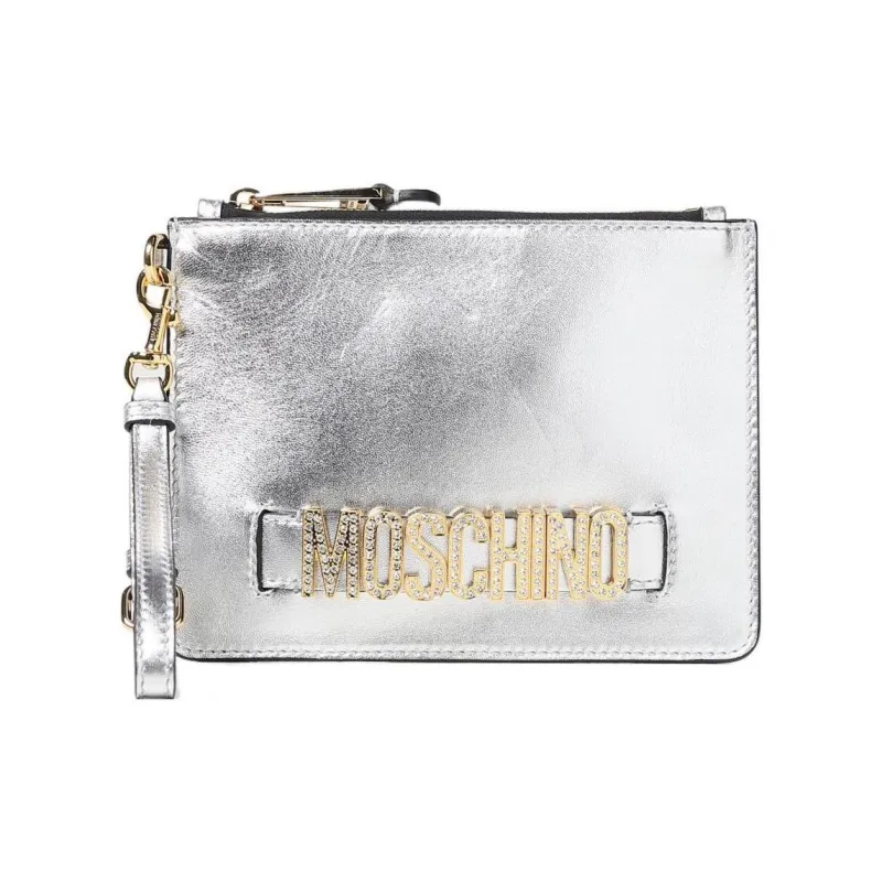 MOSCHINO Calfskin Clutch Women's Silver-1