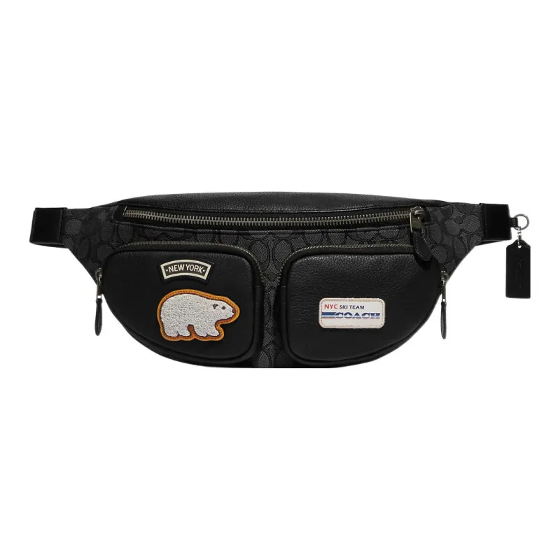 COACH Jacquard Fabric With Pebbled Leather And Calfskin Shoulder Bag, Crossbody Bag, Fanny Pack Tubas Women's Black-0