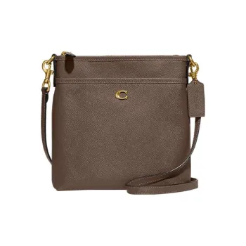 COACH Kitt Cross Stitch Leather Shoulder Bag Crossbody Bag Small Size Women's Dark Brown