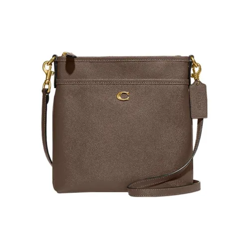 COACH Kitt Cross Stitch Leather Shoulder Bag Crossbody Bag Small Size Women's Dark Brown