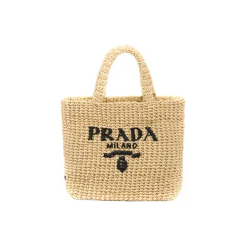 PRADA Raffia Tote Bag Small Tan