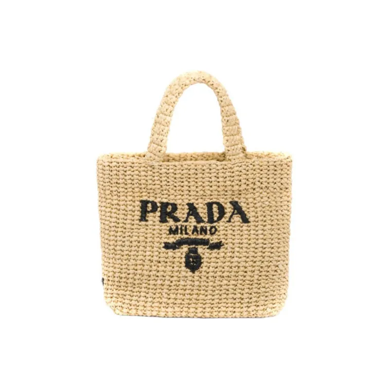 PRADA Raffia Tote Bag Small Tan-0