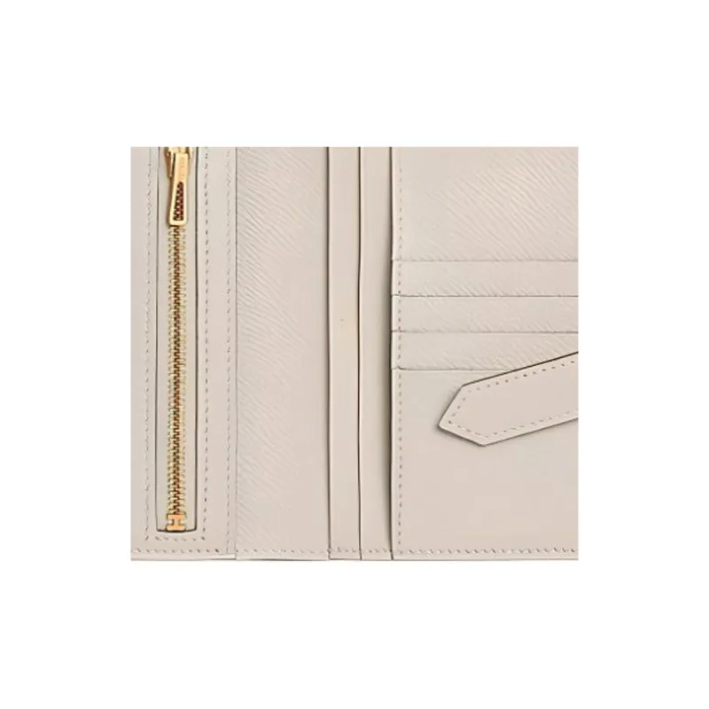 HERMES Bearn Epsom Calfskin Wallet Unisex Chalk White-2