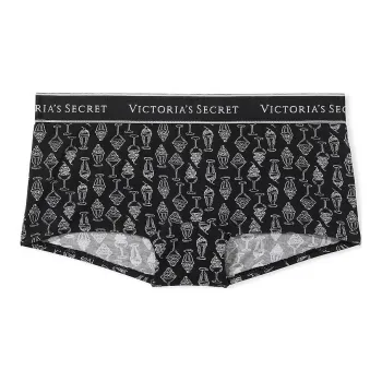Victoria's Secret Logo Cotton Boyshort Panty/Black Ice Cream Sundaes Underpants Women's 1 Pack Black