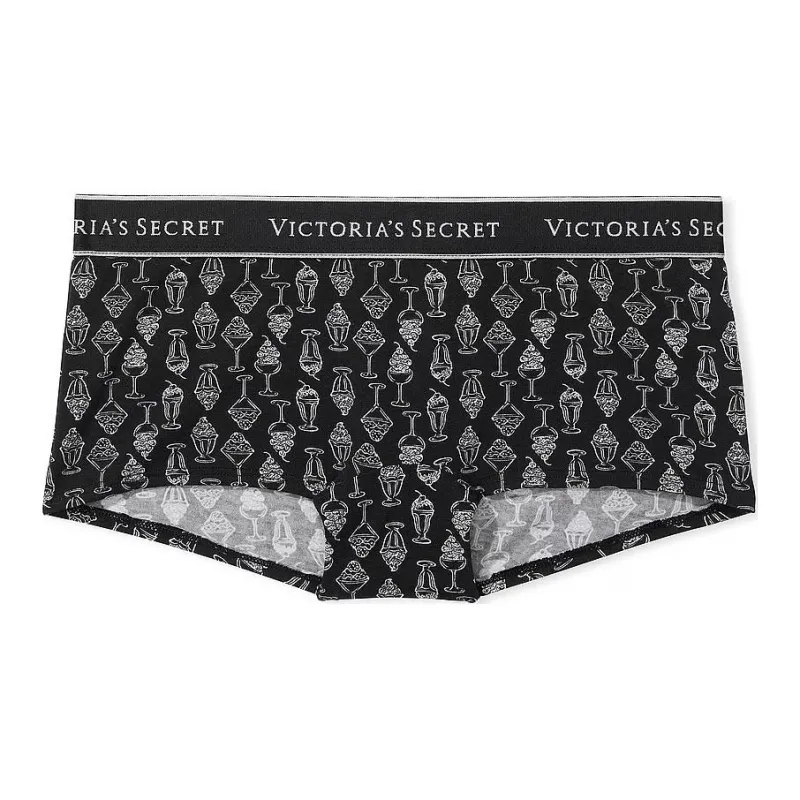 Victoria's Secret Logo Cotton Boyshort Panty/Black Ice Cream Sundaes Underpants Women's 1 Pack Black-0