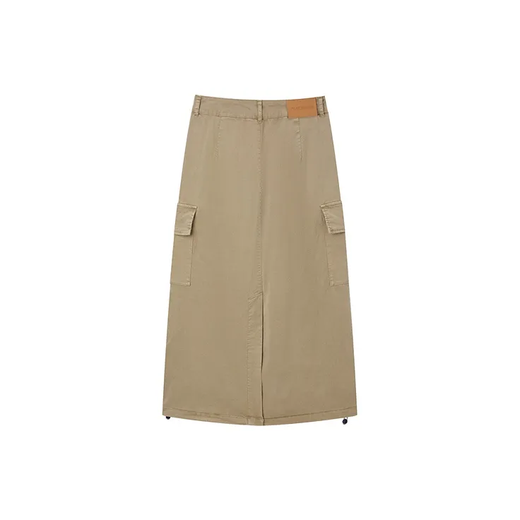 PEACEBIRD Denim Long Skirts Women's Khaki-1