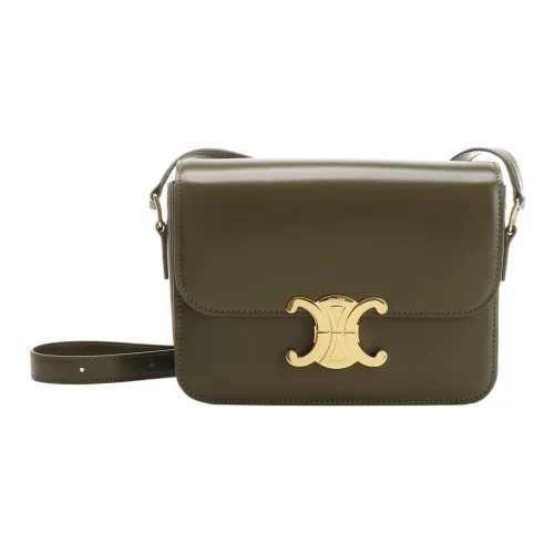 CELINE Triomphe Cow Leather Shoulder Bag Women's Green