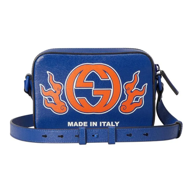 GUCCI Leather Crossbody Bag, Shoulder Bag Men's Blue-3